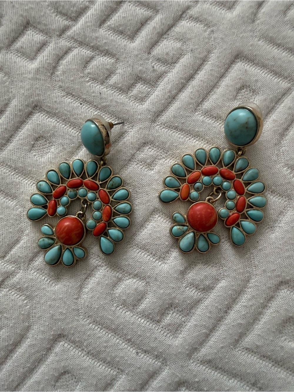 BaubleBar Turquoise and Coral Spiral Teardrop Earrings